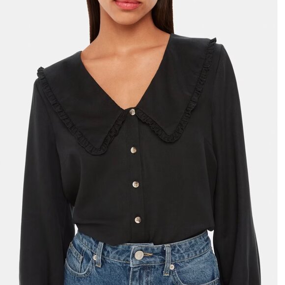 Whistles black long-sleeve  blouse w/ oversized collar, US size 6 - Picture 1 of 4